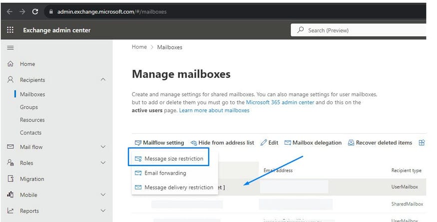o365 set message size limit
